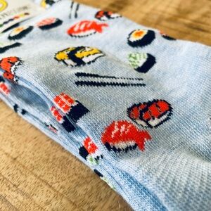 Sushi Pattern Crew Socks - Light Blue